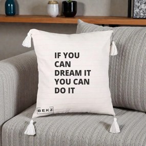 Perna Decorativa If You Can Dream It, 40x40 cm, Bej cu Franjuri, Husa Detasabila, Perna Inclusa, BEKZ®