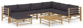 3058220 vidaXL Set mobilier de grădină cu perne gri închis, 8 piese, bambus