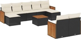 vidaXL Set canapele de grădină cu perne, 10 piese, negru, poliratan