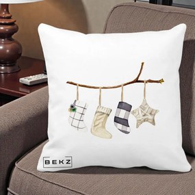 Perna Decorativa Ciorapi de Craciun pe Ramura, 40x40 cm, Alba Mata, Husa Detasabila, Perna Inclusa, BEKZ®