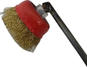 Perie pentru gratar premium HouseXL™ Grill Brush, Cu cap de bormasina, Lungime 50 cm, Diametru 8 cm, Maner din lemn, Produsa in Romania, Natur