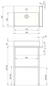 Lavoar baie pe blat si consola sustinere cu sertar, 500x400x95 mm, Deante, Temisto 500x400x95 mm