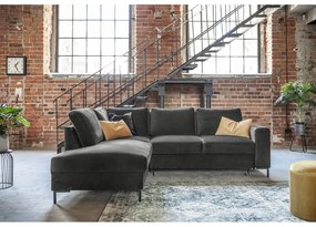 Colțar gri închis extensibil cu tapițerie din catifea (cu colț pe partea stângă ) Lofty Lilly – Miuform