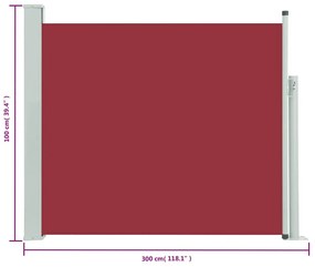 Copertina laterala retractabila de terasa, rosu, 100 x 300 cm Rosu, 100 x 300 cm