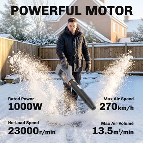 Outsunny Suflător cu Baterie 36V, Suflător de Frunze cu 2 Baterii 4Ah, Motor Brushless 1000W, 3 Niveluri de Viteză 270 km/h, Turbo Boost, Încărcător, Ușor, pentru Grădină, Frunze, Zăpadă, Praf | Aosom Romania