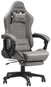 Scaun gaming ergonomic MUSSO 280FG Seria Shark, suport lombar, tetieră, suport pentru picioare, pivotant, mărimea XL, piele PU, Gri