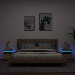 vidaXL Noptiere cu lumini LED, 2 buc., stejar sonoma, 40x39x48,5 cm