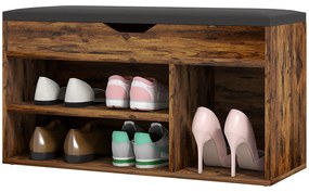HOMCOM Mobilier pentru încălțăminte Bancă cu depozitare în 2 niveluri, nișă + compartiment integrat cu pernă, efect lemn de mahon | Aosom Romania