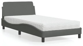 vidaXL Pat cu saltea, gri închis, 100x200 cm, textil