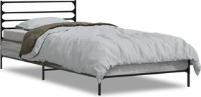 vidaXL Cadru de pat, gri sonoma, 90x200 cm, lemn prelucrat și metal