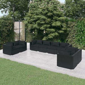 Set mobilier de gradina cu perne, 8 piese, negru, poliratan Negru, 6x colt + 2x mijloc, 1