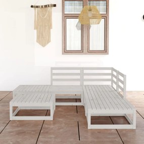 Set mobilier relaxare de gradina 6 piese alb lemn masiv de pin Alb, 1