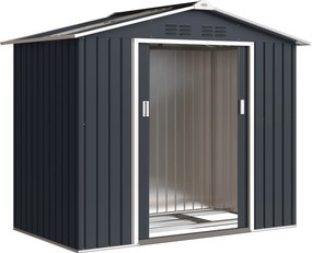 Outsunny Magazie de grădină metalică 2,77 m², 213 x 130 x 185 cm cu fundație, uși culisante, gri închis | Aosom Romania
