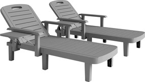 Outsunny Set 2 Șezlonguri cu Spătar Reglabil în 5 Poziții, Măsuță și Brațe Ergonomice, 79x158x88 cm, Gri | Aosom Romania