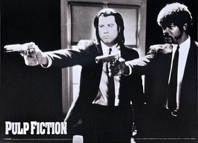 Placă metalică Pulp Fiction - Black and White Guns, (40 x 30 cm)