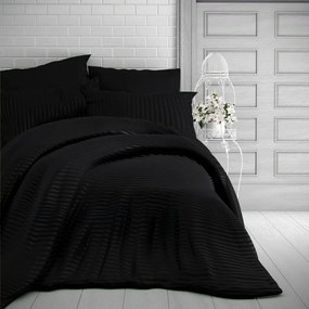 Lenjerie de pat Kvalitex Stripe, satin, negru, 140 x 200 cm, 70 x 90 cm