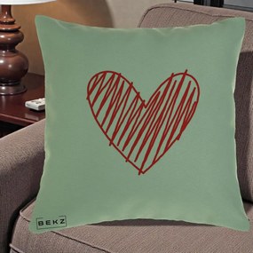 Perna Decorativa Inima Rosie Desen Manual, 40x40 cm, Verde, Husa Detasabila, Perna Inclusa, BEKZ®