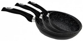 Set 3 tigai marmorate, antiaderente, inductie, Royalty Line RL FM3 negre, curatare usoara