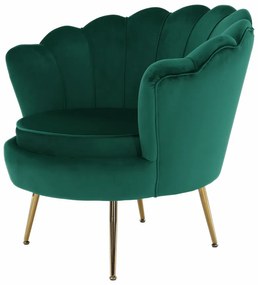 Fotoliu în stil Art-deco, catifea Velvet smarald/crom auriu, NOBLIN