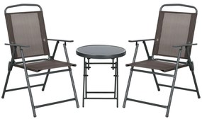 Outsunny Set de Bistro 3 Piese din Metal Rezistent la Intemperii Set Mobilier de Grădină cu masă pliabilă scaune de grădină Maro | Aosom Romania