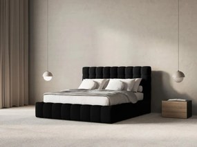 Pat tapitat cu tablie si lada depozitare, Mamaia, Micadoni Home, BL, 180x200 cm, catifea, negru