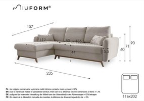 Colțar extensibil cu șezlong pe partea stângă Miuform Scandic Lagom, turcoaz