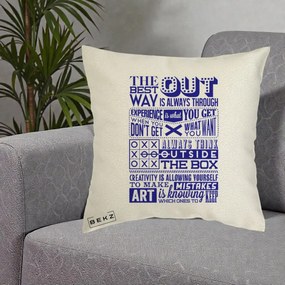 Perna Decorativa Citate Creativitate Albastru, 40x40 cm, Ecru, Husa Detasabila, Perna Inclusa, BEKZ®