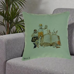 Perna Decorativa Grimoire Vrajitoare si Filtre Magice Halloween, 40x40 cm, Verde, Husa Detasabila, Perna Inclusa, BEKZ®
