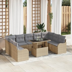 vidaXL Set de canapele pentru grădină cu pernă 10 pcs Bej Rattan poli