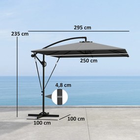 Outsunny Umbrelă Excentrică cu Husă, Corzi Antivânt, Bază în Cruce și Manivelă, 295x250x235 cm, Gri | Aosom Romania