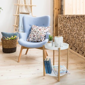 Masa laterala cu tava detasabila, alba / naturala, KABRA