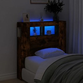 837334 vidaXL Tăblie de pat cu LED, stejar fumuriu, 100x18,5x103,5 cm, lemn