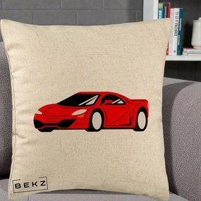 Perna Personalizata Masina Sport Rosie Grafic, 40x40 cm, Bej, Husa Detasabila, Perna Inclusa, BEKZ®