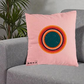 Perna Decorativa Retro Cerc Concentric Geometric Vintage, 40x40 cm, Roz, Husa Detasabila, Perna Inclusa, BEKZ®
