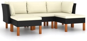 3059733 vidaXL Set mobilier de grădină cu perne, 5 piese, negru, poliratan