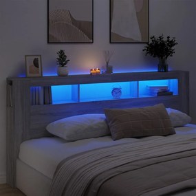 837377 vidaXL Tăblie de pat cu LED, gri sonoma, 220x18,5x103,5 cm, lemn