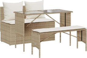 vidaXL Set mobilier de grădină cu perne, 3 piese, bej, poliratan