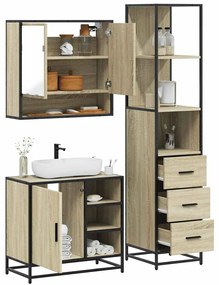 vidaXL Set mobilier de baie, 3 piese, stejar sonoma, lemn prelucrat
