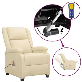 3093195 vidaXL Fotoliu de masaj cu ridicare, crem, piele naturală