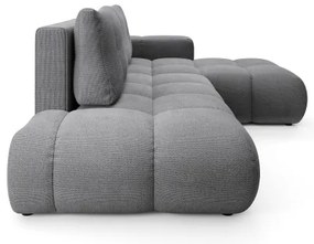 Colțar extensibil tapițat ALMADA, cu spațiu de depozitare, în formă de L, orientare dreaptă, gri