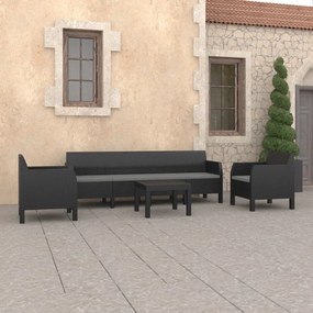 Set mobilier de gradina cu perne, 4 piese, antracit, PP ratan Canapea cu 4 locuri + 2x fotoliu + masa, 1