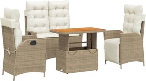 vidaXL Set canapele de grădină, 4 piese, cu perne, bej, poliratan