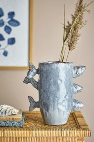 Vază decorativă albastră din ceramică cu pești sculptați, L23,5×H23×W13 cm, „Tace"