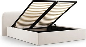 Pat tapitat cu somiera rabatabila si lada depozitare, 180x200 cm, Micadoni Home, Elizabeth-261, catifea, ivoriu