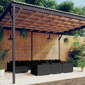 3102040 vidaXL Set mobilier de grădină cu perne, 10 piese, negru, poliratan