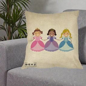 Perna Personalizata Printese Diverse Ilustratie, 40x40 cm, Crem, Husa Detasabila, Perna Inclusa, BEKZ®