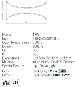 Aplica LED de perete pentru iluminat exterior IP65 Ding maro inchis