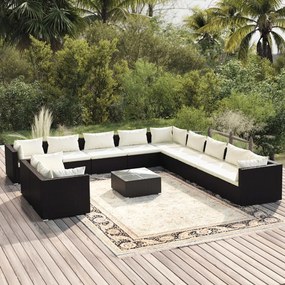 3102535 vidaXL Set mobilier de grădină cu perne, 12 piese, negru, poliratan