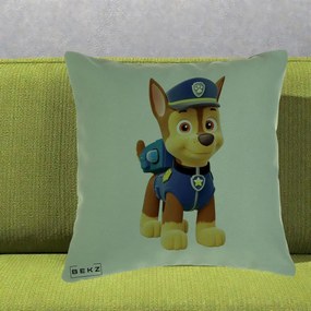 Perna Personalizata Chase PAW Patrol Albastru, 40x40 cm, Verde, Husa Detasabila, Perna Inclusa, BEKZ®