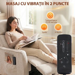 HOMCOM Fotoliu Masaj Reclinabil Manual din Material Textil Tip In cu Telecomandă, Crem | Aosom Romania